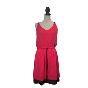 NWT! Loft Bright Pink Sleeveless Dress. Navy straps and slip layer. MP